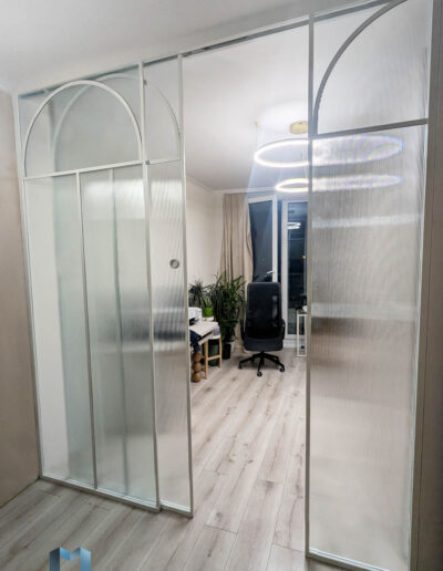 Scianka Szklana Biala Art Deco Szprosy